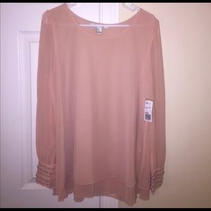 Blush Long Sleeved Blouse with Embellished Cuffs
